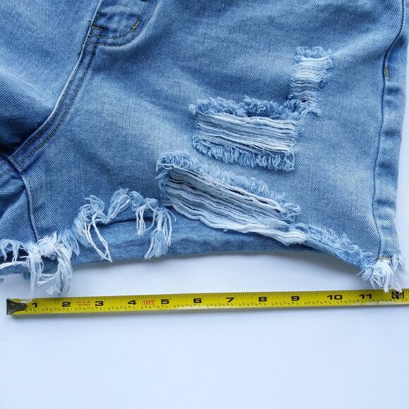 Pretty Little Thing Size 8 Denim Jean Shorts Cutoffs Distressed Boho Festival - Picture 10 of 10